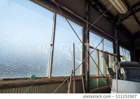 Figured glass in a Showa-era warehouse 121252807