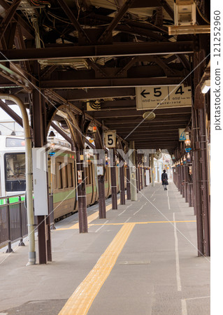 Scenery of Otaru Station with its characteristic lamps 121252960