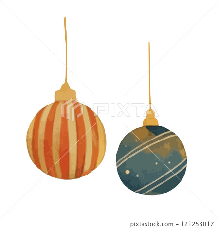Watercolor illustration of Christmas ornaments 121253017