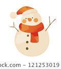 Illustration of a snowman painted in watercolor 121253019