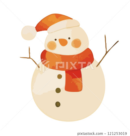 Illustration of a snowman painted in watercolor 121253019