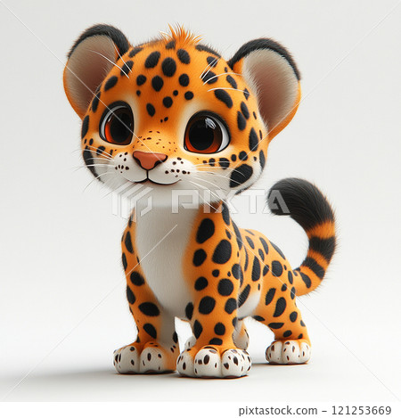 Cute jaguar 3D cartoon style character illustration 121253669