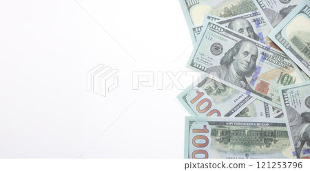 close up fiat money 100 usd banknotes on a white background. Pile of United States of America Finance. concepts of banking,cash, savings,fiat money concept,100 dollars. Money Mockup. close up fiat money 100 usd banknotes on a white background. Pile of United States of America Finance. concepts of banking,cash, savings,fiat money concept,100 dollars. Money Mockup. 121253796