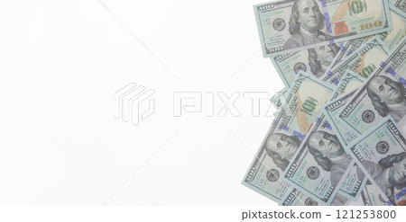 close up fiat money 100 usd banknotes on a white background. Pile of United States of America Finance. concepts of banking,cash, savings,fiat money concept,100 dollars. Money Mockup. close up fiat money 100 usd banknotes on a white background. Pile of United States of America Finance. concepts of banking,cash, savings,fiat money concept,100 dollars. Money Mockup. 121253800