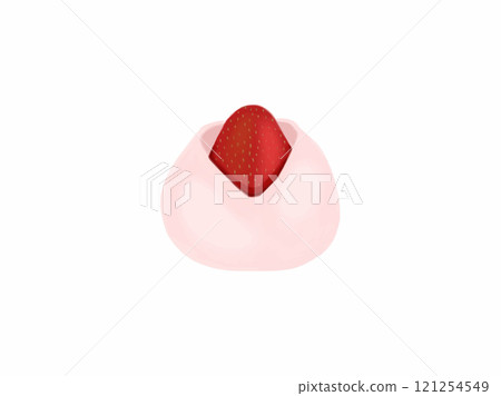 Illustration of a realistic strawberry daifuku with its head sticking out Illustration of a realistic strawberry daifuku with its head sticking out 121254549
