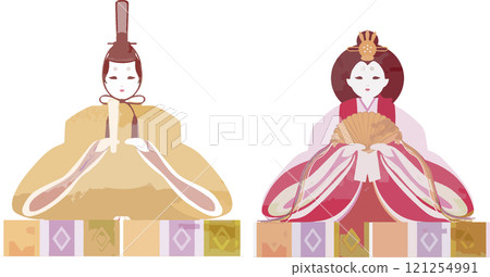Hinamatsuri, Dolls, Peach Blossom Festival, Spring, Watercolor, Hand-drawn, Decoration, Illustration 121254991