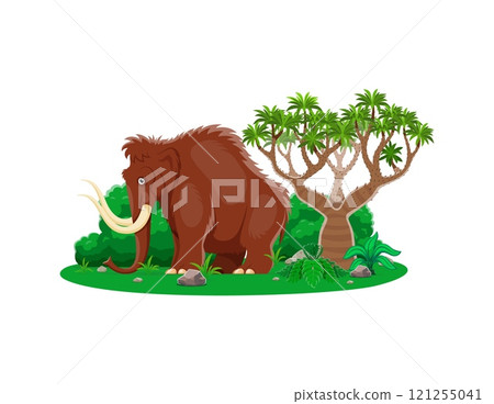 Paleontology mammoth animal cute character. Extinct animal, Ice age herbivore mammal funny isolated personage or ancient fauna giant cartoon vector character. Mammoth in forest comical mascot 121255041