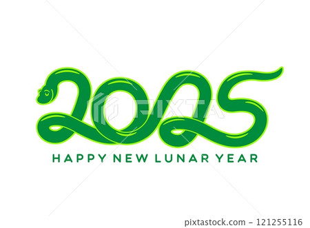 2025 Chinese lunar new year snake forming the numbers 2025, embodies holiday celebration and asian tradition with a playful reptile animal in green color. Isolated vector calendar date for CNY fest 121255116