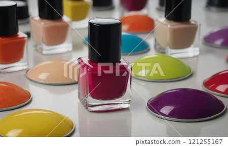 colorful nail polishes beauty background 121255167