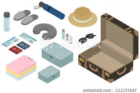 Isometric illustrations: travel goods Isometric illustrations: travel goods 121255687