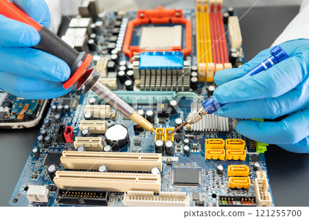 Repairing and upgrade Samsung mobile phone, electronic, computer hardware and technology concept. 121255700