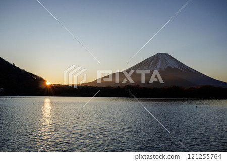 Early winter lake sunrise scenery 121255764