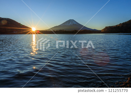 Early winter lake sunrise scenery 121255770