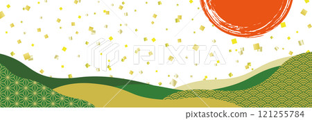 日式橫幅背景金葉和日本圖案/水平/綠色 121255784