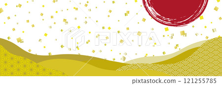 日式橫幅背景金葉和日本圖案/風景/金 121255785