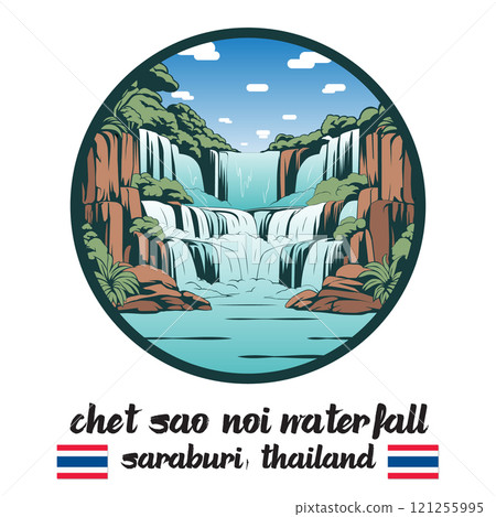 Circle Icon Chet Sao Noi waterfall. Vector Illustration 121255995
