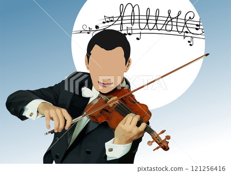 Musician is playing the violin with musical notes in the background 121256416