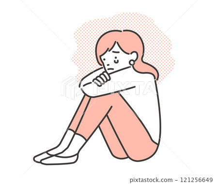 向量圖的一個哭泣的女人抱著她的膝蓋 121256649