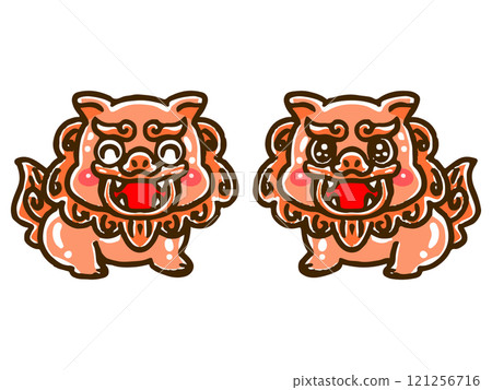 Doodle style illustration of two cute shisa 121256716