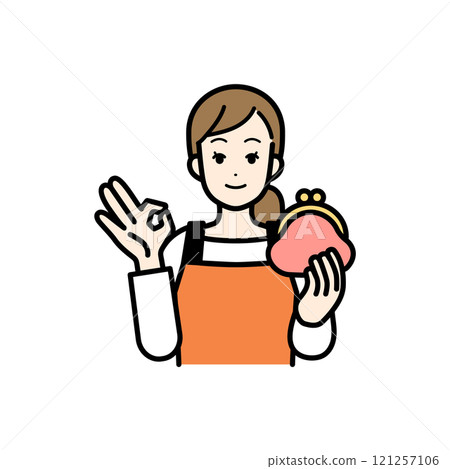 家庭主婦拿著錢包微笑的插圖 121257106