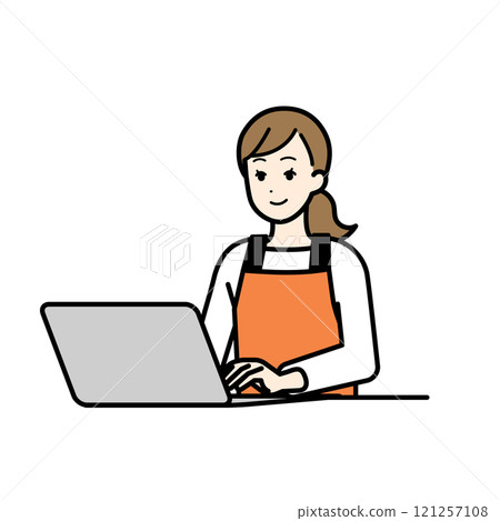 Illustration of a housewife operating a computer Illustration of a housewife operating a computer 121257108