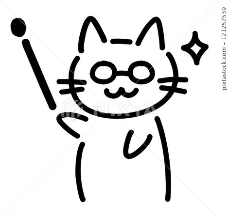 一隻拿著指點棒的貓的手繪插圖 121257539