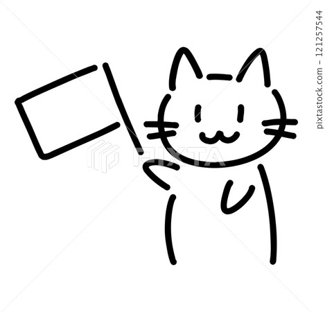 一隻貓舉著旗幟歡呼的手繪插圖 121257544