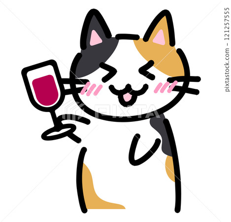 一隻拿著一杯酒的貓的手繪插圖 一隻拿著一杯酒的貓的手繪插圖 121257555