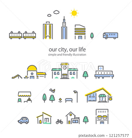 City building set Icon style line drawing illustration set 121257577