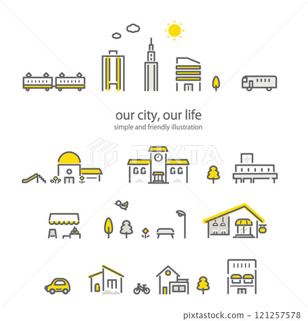 City building set Icon style line drawing illustration set 121257578