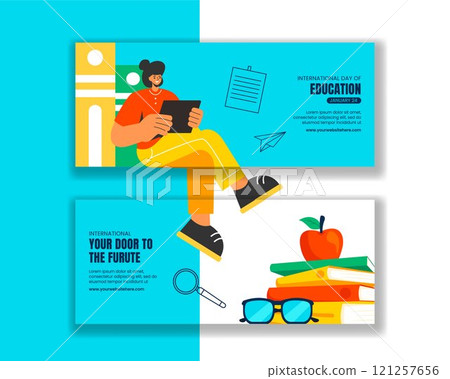 Flat Cartoon Illustration of International Education Day with Horizontal Banner Details 121257656