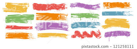 Vector set of colored hand drawn brush strokes, ink bold lines, paintbrush smears or scribbles 121258111