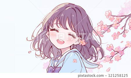 Cherry blossoms and female students 121258125