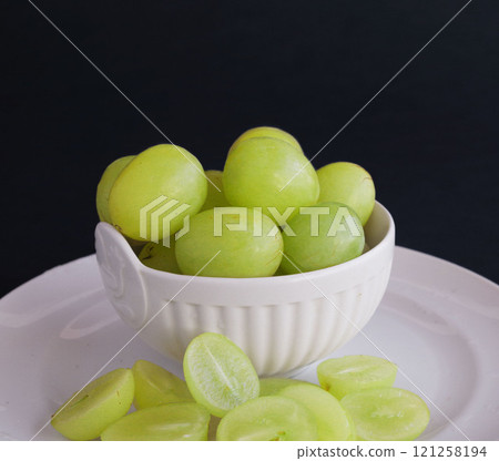 Muscat grapes fruit cut grapes Italy 121258194