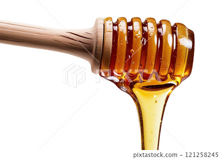honey dripping from a wooden dipper on isolate transparency background, PNG honey dripping from a wooden dipper on isolate transparency background, PNG 121258245