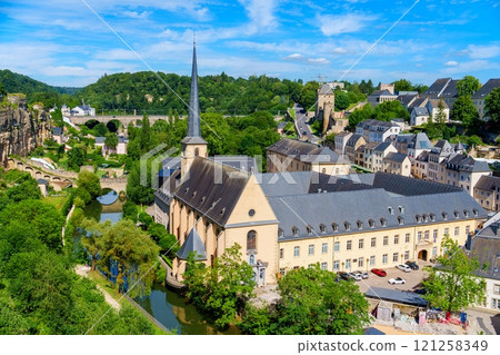 A beautiful view of the Luxemburg Abbey in Luxembourg City, Luxembourg 121258349