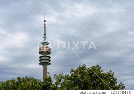 Munich, Germany, 16.07.2024 - The Olympic Tower stands tall in Munich, Germany. 121258488