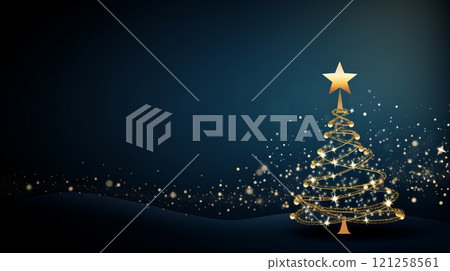 Christmas tree with rhinestone ornaments and stars on a dark blue background, sparkling with festive cheer. 121258561