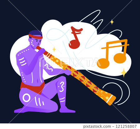 Aborigine with didgeridoo - modern colored vector illustration 121258807