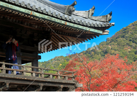 奈良、真言宗豐山宗總寺、大和國長谷寺、鐘樓和秋葉風景 121259194