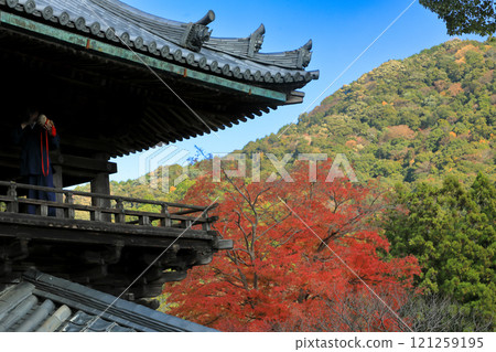 奈良、真言宗豐山宗總寺、大和國長谷寺、鐘樓和秋葉風景 奈良、真言宗豐山宗總寺、大和國長谷寺、鐘樓和秋葉風景 121259195