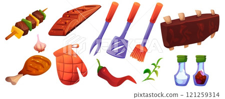 BBQ and grill cartoon set BBQ and grill cartoon set 121259314