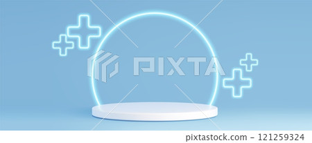 3d white cylinder podium with health care symbol 3d white cylinder podium with health care symbol 121259324