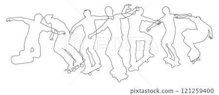 Skateboarder Skateboarding Silhouette People Set Skateboarder Skateboarding Silhouette People Set 121259400