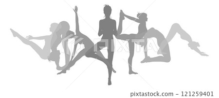 Yoga Pilates Poses Women Silhouettes Concept Yoga Pilates Poses Women Silhouettes Concept 121259401