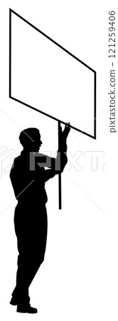 Protest Rally March Picket Sign Silhouette Person 121259406