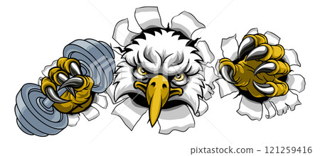 Eagle Hawk Bird Weight Lifting Dumbbell Gym Mascot 121259416