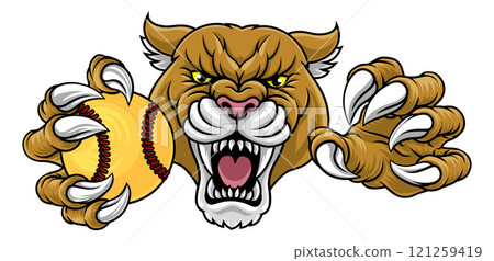 Cougar Panther Mountain Lion Puma Softball Mascot 121259419