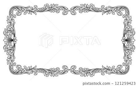 Filigree Heraldic Crest Motif Floral Pattern Frame 121259423