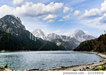 Lake of Sant Mauricio, in the Aigues Tortes National Park, in the Pyrenees of Lleida, Spain Lake of Sant Mauricio, in the Aigues Tortes National Park, in the Pyrenees of Lleida, Spain 121259438